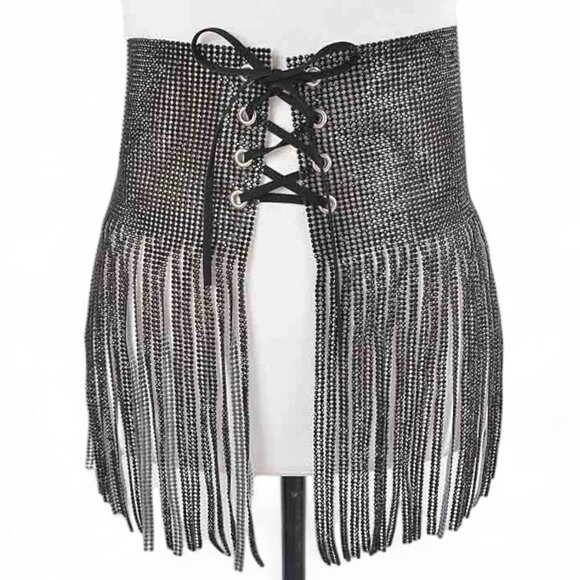 BNWT Lacing Rhinestone Statement Curtain Fringe Belt main image 4